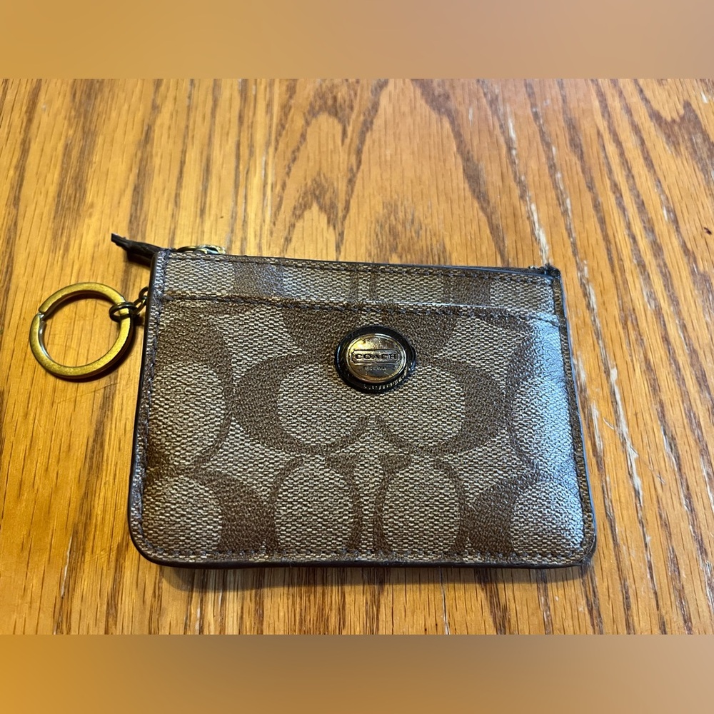 Coach Brown Signature Card Case with Key Ring
